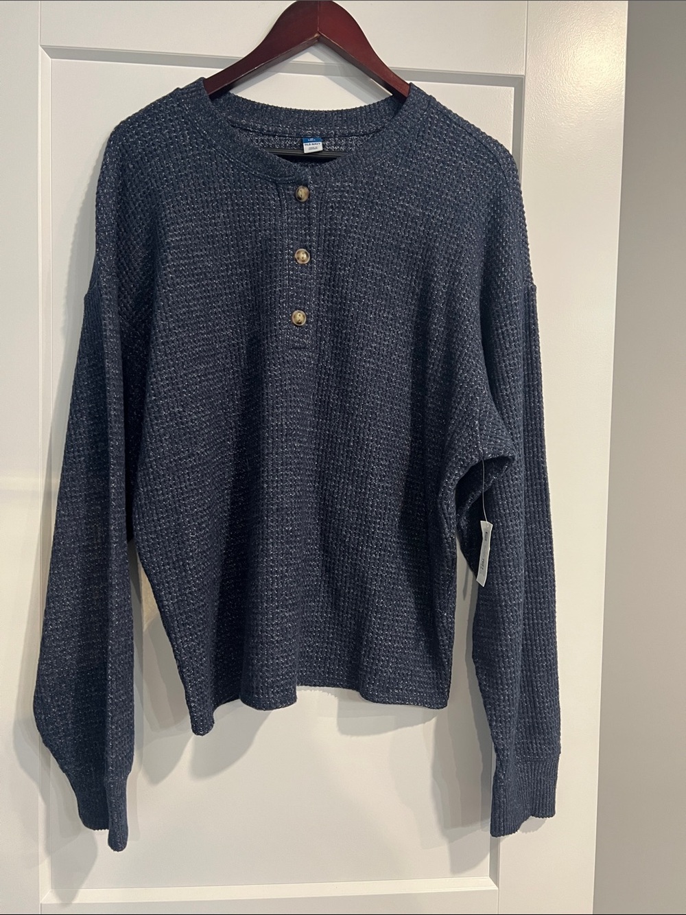 Old Navy Waffle Knit Navy Henley Sweater NWT